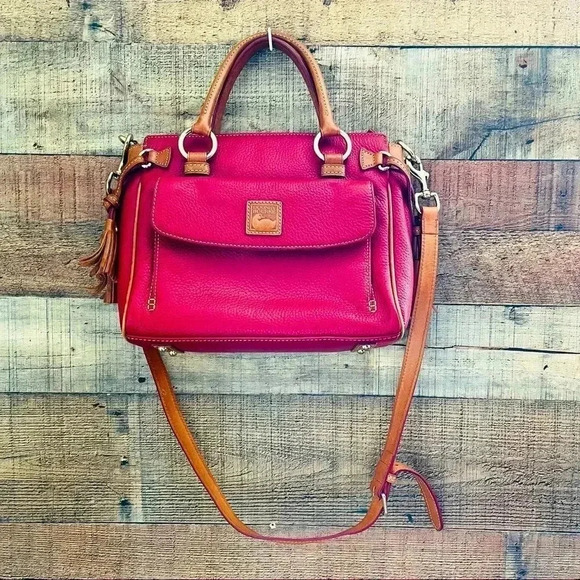 Dooney & Bourke Pebbled Grain Leather Front Pocket Crossbody/Satchel in Burgundy - Picture 1 of 16